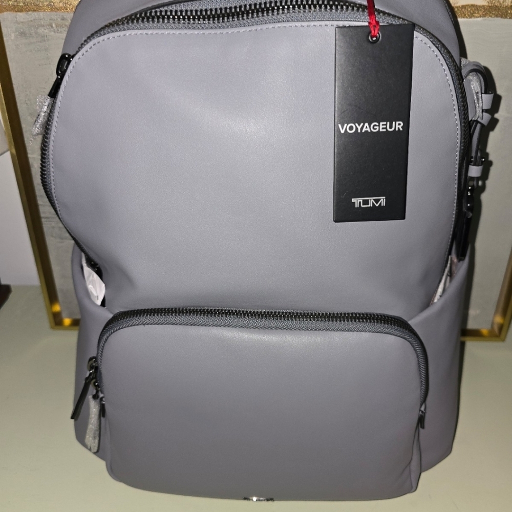 NEW Tumi Voyageur RUBY 14.75"x10  LEATHER Laptop Backpack  - PEARL GREY